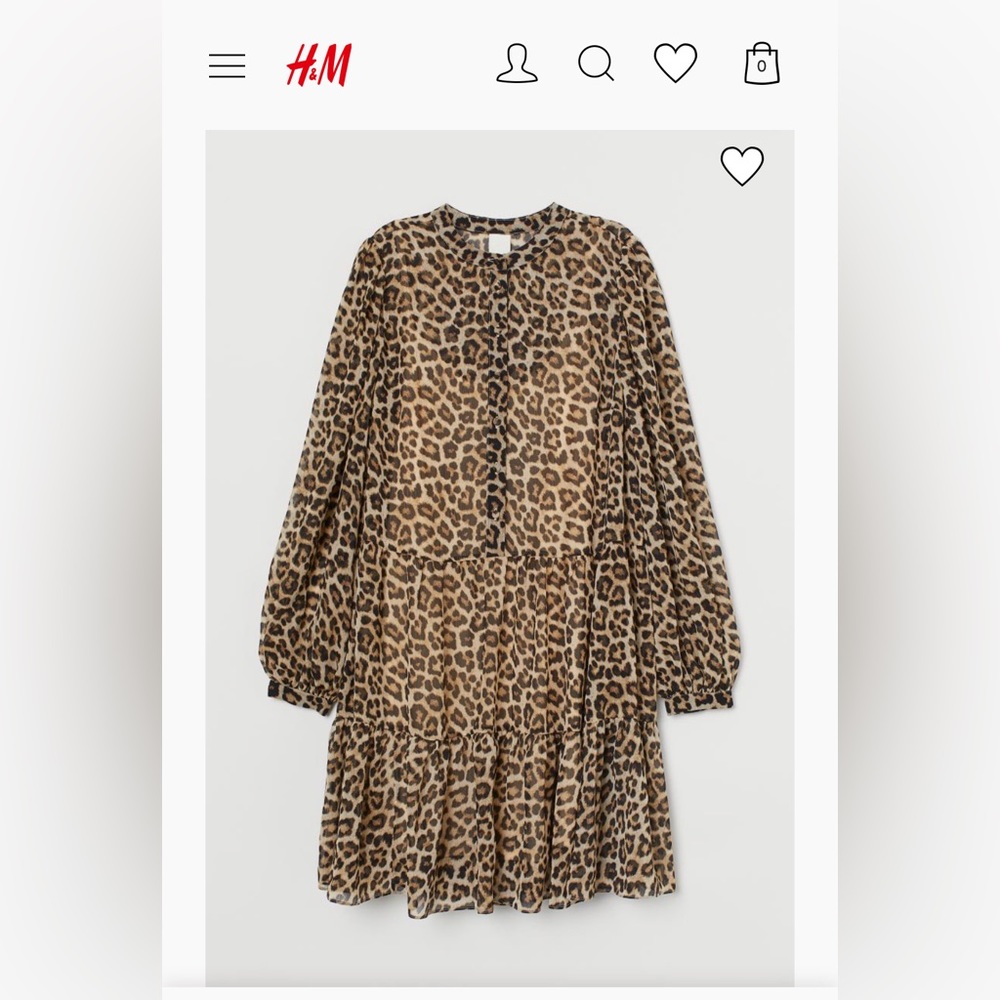 H&M Leopard Print Chiffon Dress, Size S, Oversized Look